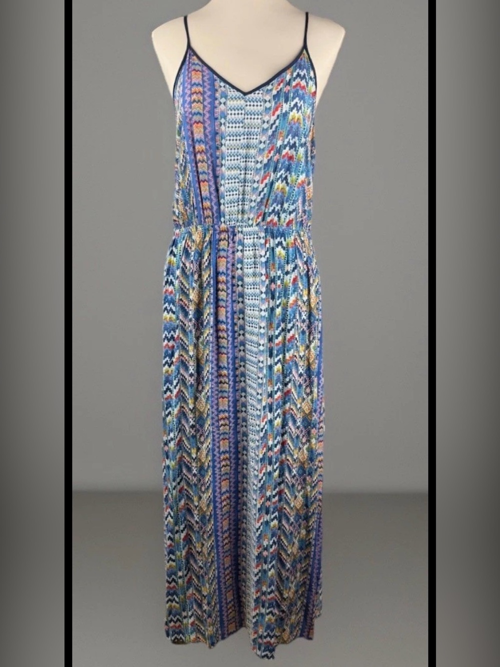 Forever 21 Blue Multi-Color Printed Maxi Dress XL